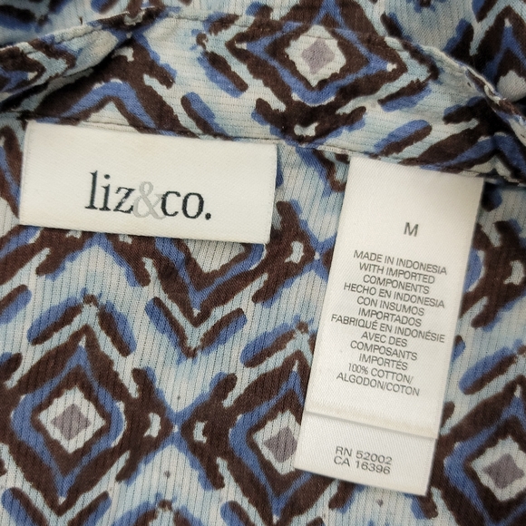 Liz & Co Women Blouse Pretty Shades of Blue Brown and Green - Picture 5 of 10